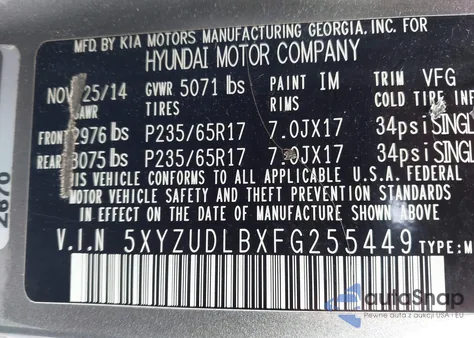 2015 Hyundai Santa Fe Sport 2.4L z USA, uszkodzony, nr VIN 5XYZUDLBXFG255449